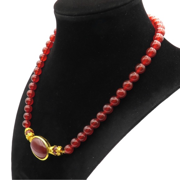 MMA Metropolitan Museum Of Art Carnelian Cab Bead Necklace Egyptian Style 18” - Picture 4 of 8